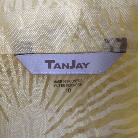 TanJay Shirt Womens 10 Yellow Floral Sheer Lightweight Vacation‎ Cruise Casual - Picture 7 of 8